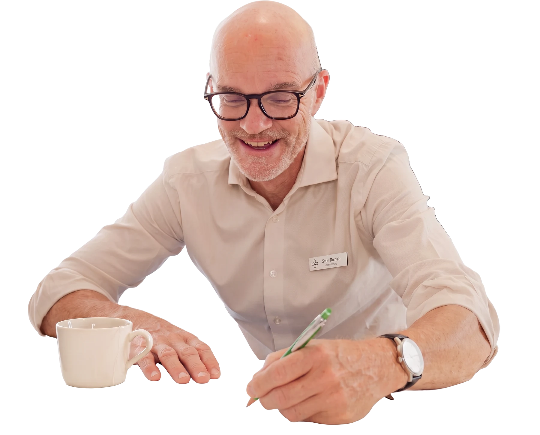 Sven Román antecknar i mottagningsrummet